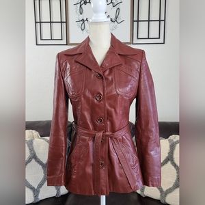 Vintage Rare 1970's Gassy Jack By Gabriel Levy Red Belted Leather Jacket Retro